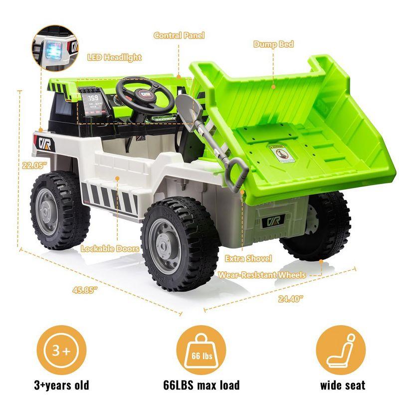 12V Ride on Car with Electric Dump Bed, Remote Control and Extra Shovel