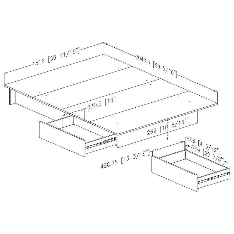 Queen-Sized Oak Wood Frame Platform Bed with Upholstered Storage Drawers