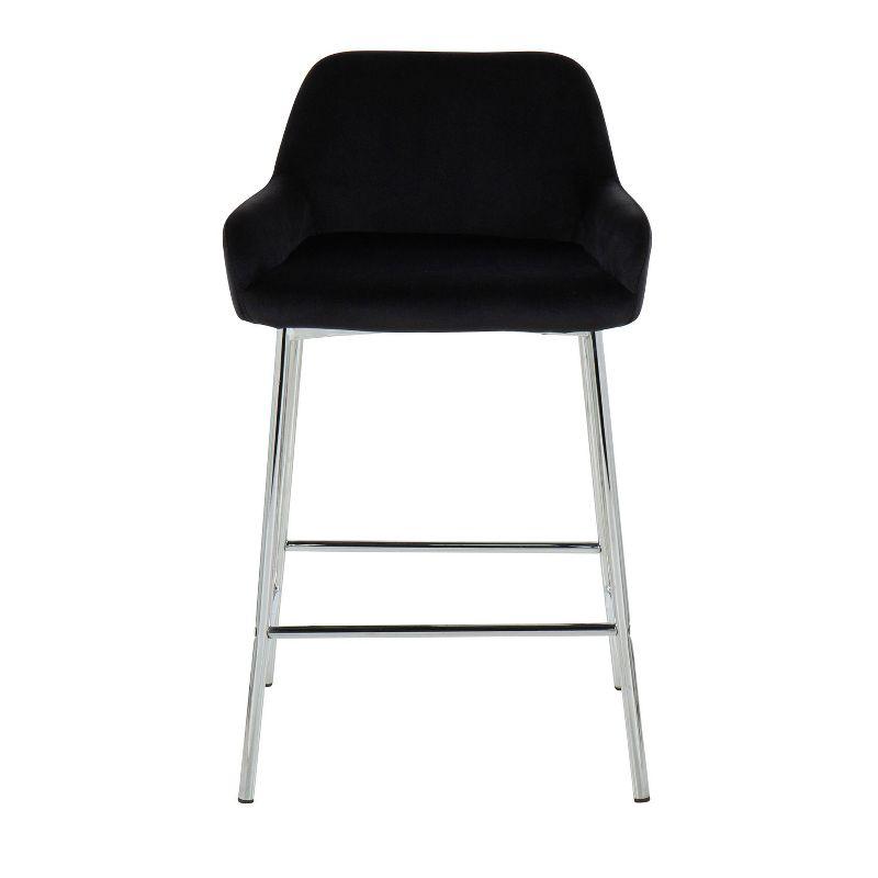Set of 2 Daniella Metal/Velvet Counter Height Barstools Chrome/Black - LumiSource: Upholstered, Steel Legs, Foam Fill