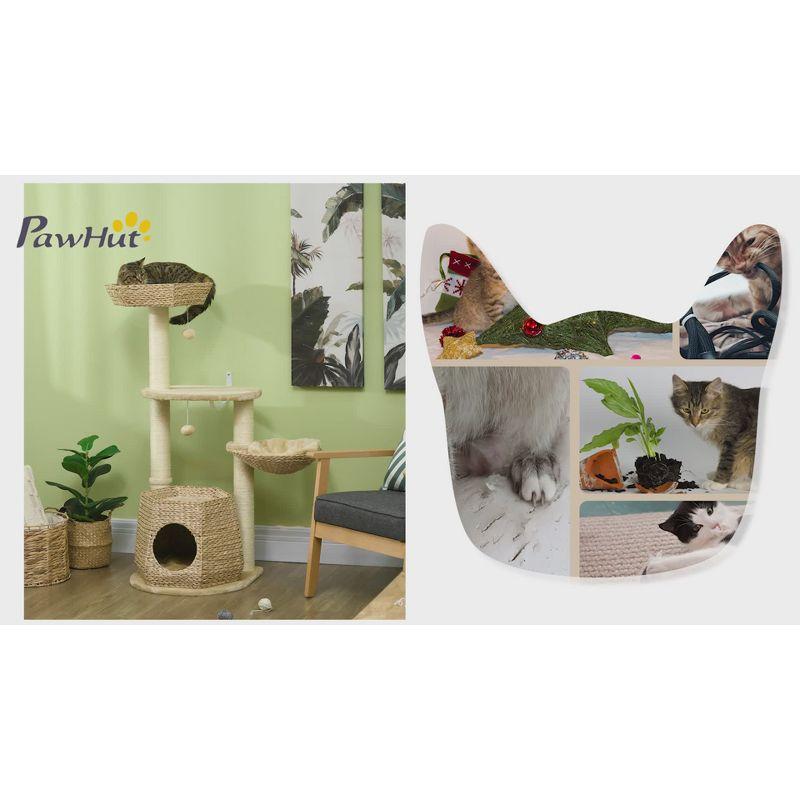 PawHut 47" Cat Tree Kitty Activity Center, Cat Climbing Toy with Cattail Fluff, Bed, Condo, Sisal Scratching Post, and Hanging Ball, Natural