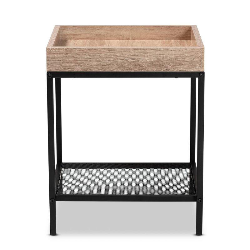 Overton Wood and Metal End Table Oak/Black - Baxton Studio: Industrial Square Accent Table for Living Room