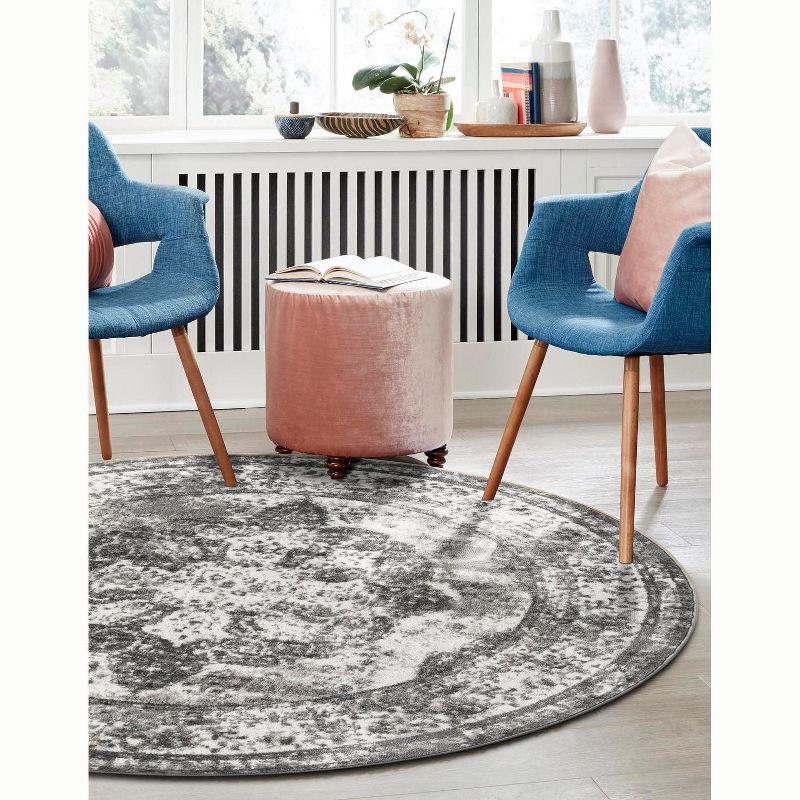 Gray and Light Gray Round Synthetic Reversible Area Rug