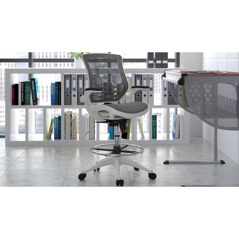 Emma and Oliver Mid-Back Transparent Mesh Drafting Chair with Flip-Up Arms