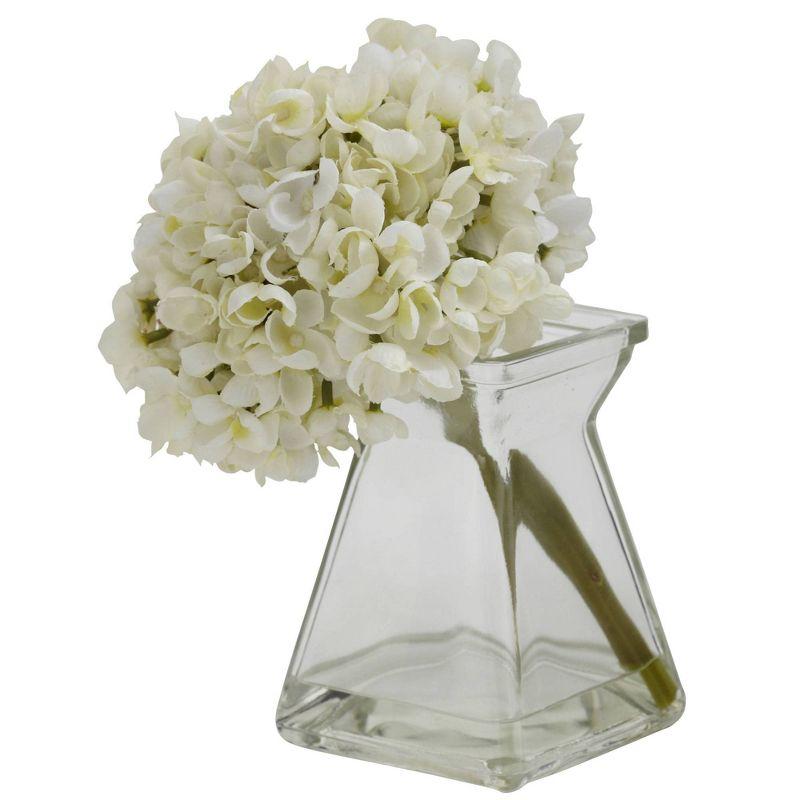 Nearly Natural Set of 3 Artificial Hydrangea Plant in Glass Vase: Faux Floral Decor, Indoor Tabletop Display