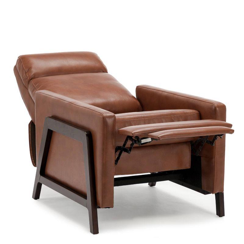 Comfort Pointe Maxton Press-Back Recliner Caramel: Mid-Century Modern, Faux Leather, High Back, Pocketed Coil Seating