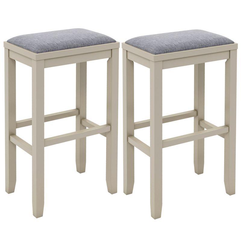 Costway Set of 2 Upholstered Bar Stools Wooden Counter Height Dining Chairs Griege