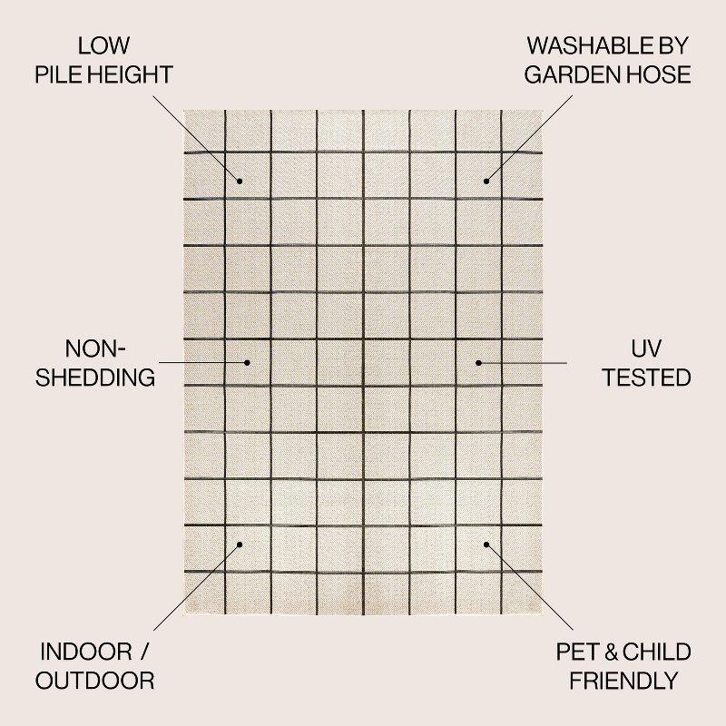 3' x 5' Grid Modern Squares Indoor/Outdoor Area Rug, Cream/Black - JONATHAN Y