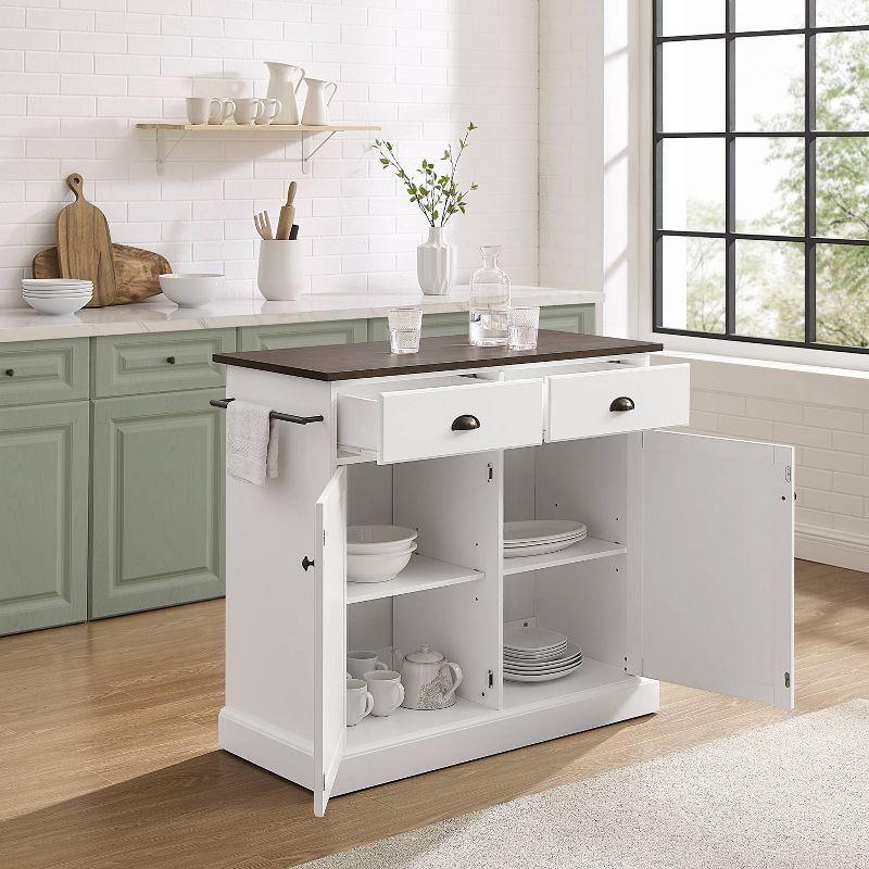 Crosley Shoreline Kitchen Island White/Dark Brown: Adjustable Shelves, Towel Bar, MDF & Veneer Storage Cart