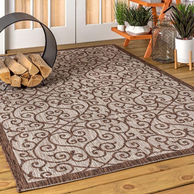 3'x5' Madrid Vintage Filigree Textured Weave Indoor/Outdoor Area Rug, Taupe/Espresso - JONATHAN Y