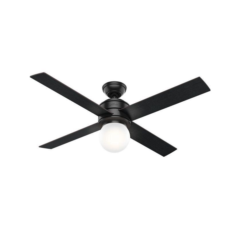 52" Matte Black Ceiling Fan with Globe Light and Wall Control