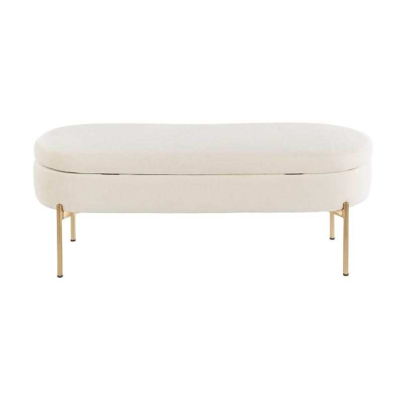 48" Chloe Contemporary Upholstered Storage Bench Gold/Cream - LumiSource: Velvet Seating, Metal Base
