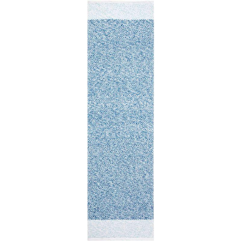 Ivory and Blue Handmade Tufted Cotton Runner Rug