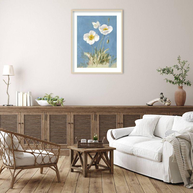 33" x 41" White Poppies Botanical Giclee Print with Hardwood Frame