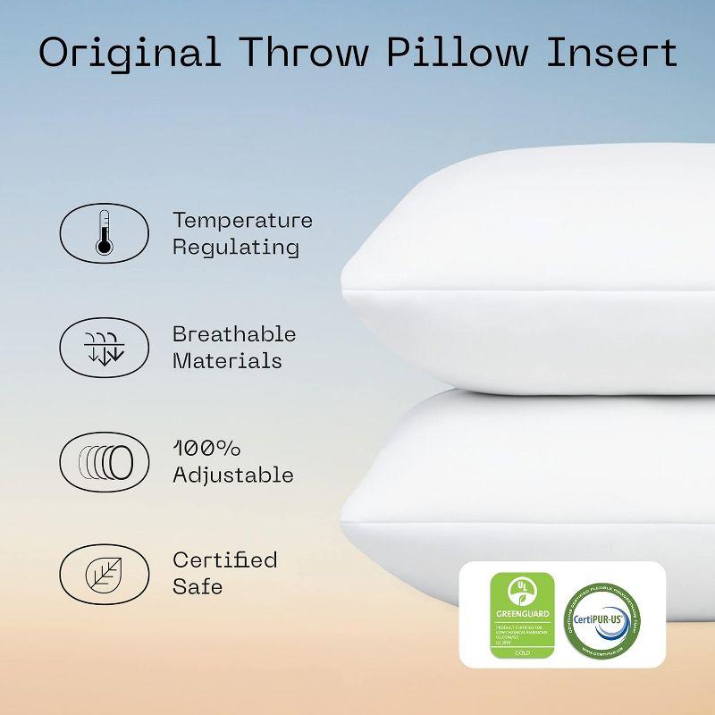 Coop Home Goods Throw Pillow Inserts Set of 2, 12 x 20 Inches White Square Indoor Decorative Pillow Inserts Adjustable Memory Foam Fill Pack of 2