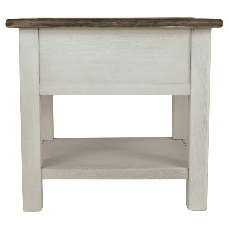 Signature Design by Ashley Bolanburg Chair Side End Table Brown/White: Vintage Style, USB Ports, Storage Cabinet