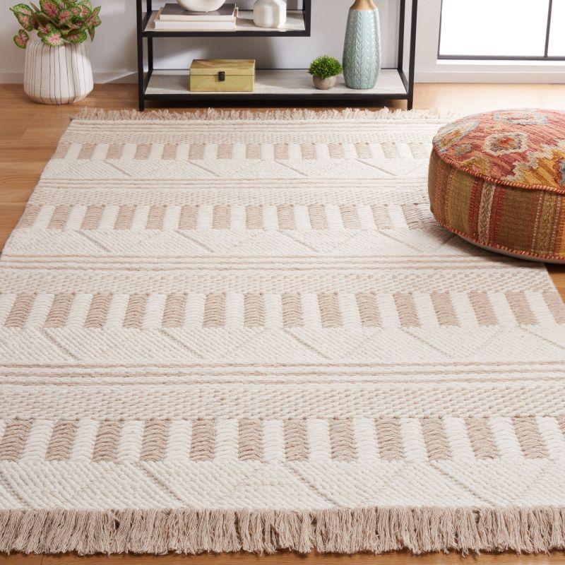 Ivory and Taupe 4' x 6' Handmade Wool Area Rug