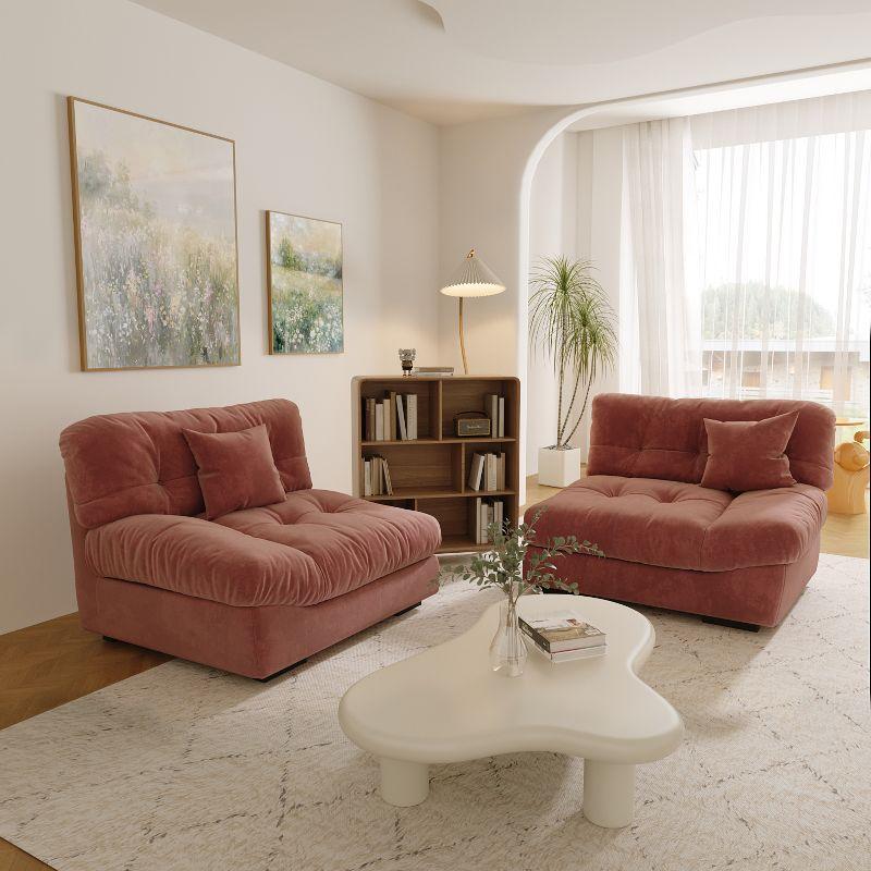 Cloud Modular Sectional Sofa,105inch Scrub Velvet Sofa Couch for Living Room,Curved Couch,Modern LoveSofa with 2 Pillows 3 Seater for Apartment-Pink