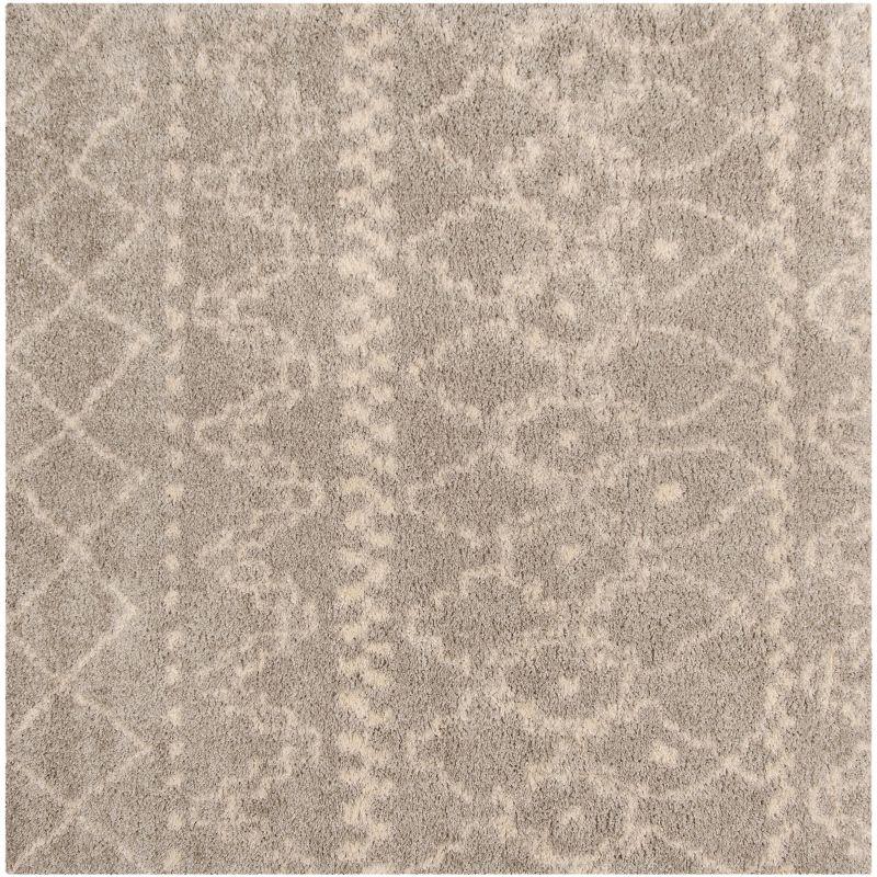 Gray Hand-Knotted Square Shag Synthetic Area Rug