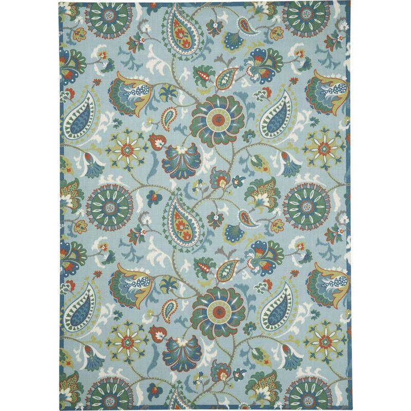 Light Blue Floral Synthetic Indoor/Outdoor Area Rug 7'9" x 10'10"