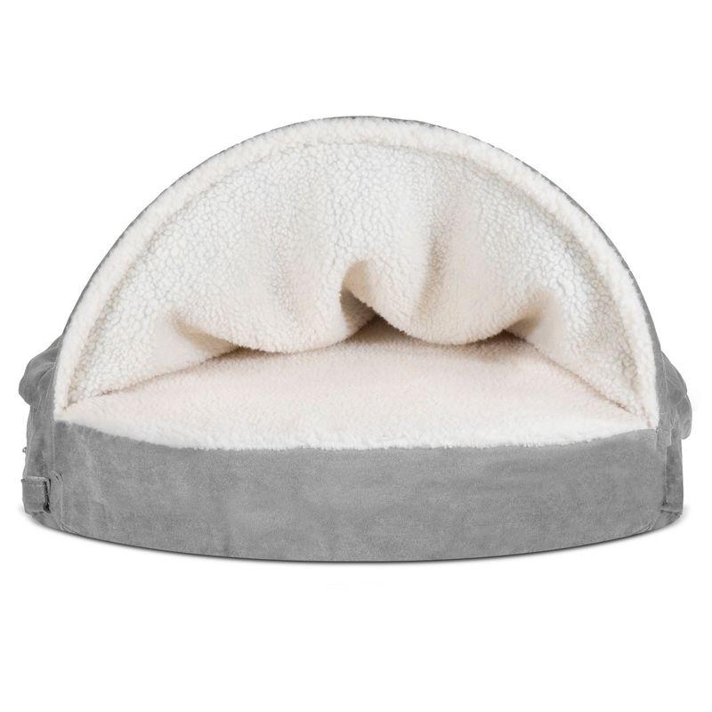 FurHaven Faux Sheepskin Round Hooded Orthopedic Dog Bed