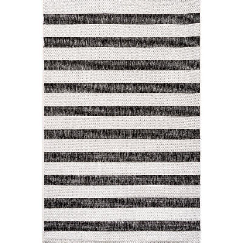 8'x10' Aveiro Wide Stripe Indoor/Outdoor Area Rug, Black/Cream - JONATHAN Y