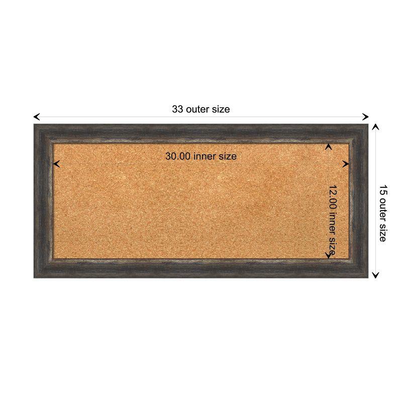 Natural Cork Board with Bark Rustic Char Narrow Frame, 36" x 18"