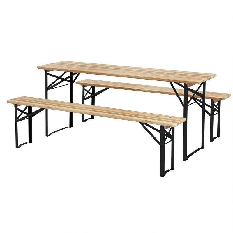 Outsunny 6' Portable Picnic Table and Bench Set, Outdoor Wooden Folding Camping Dining Table Set for Patio Garden Outdoor Activities