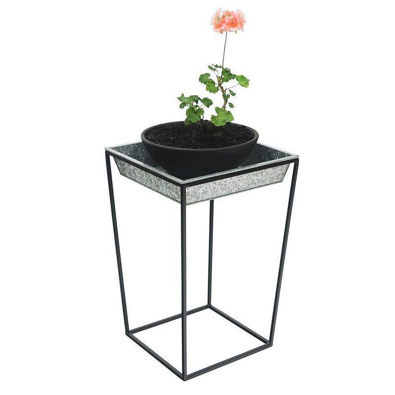 22" Tall Large Iron Arne Plant Stand with Galvanized Tray, No Assembly - ACHLA Designs