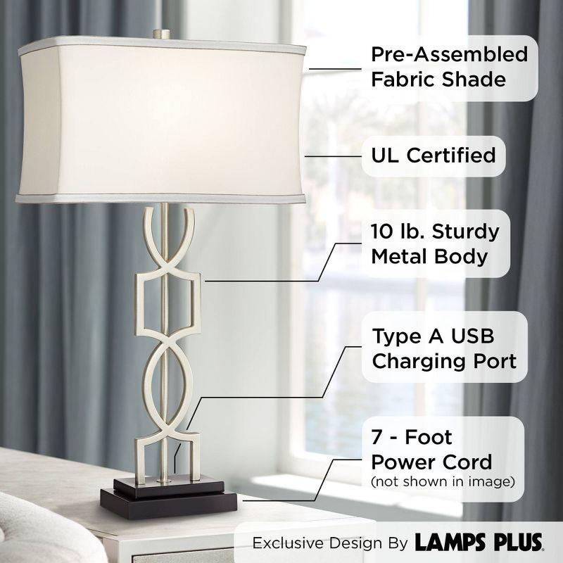 360 Lighting Evan Modern Table Lamps 28 1/2" Tall Set of 2 Brushed Nickel with USB Charging Port White Rectangular Shade for Bedroom Living Room House