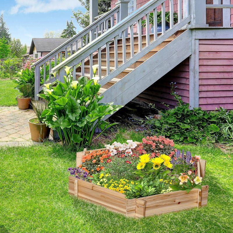 Outsunny 39" x 36" Screwless Raised Garden Bed, Hexagon Planters for Outdoor Plants, Easy Assembly for Vegetables, Flowers, Herbs, Natural Wood