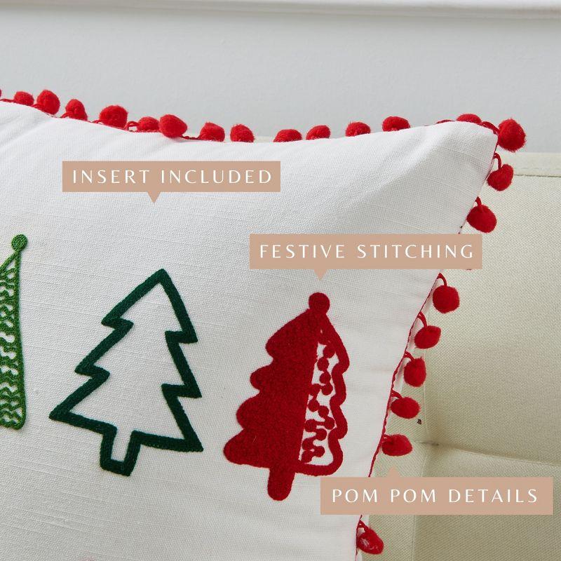 Christmas Holiday Embroidered Throw Pillow - Great Bay Home (Colorful Embroidered Tree, 18" x 18")