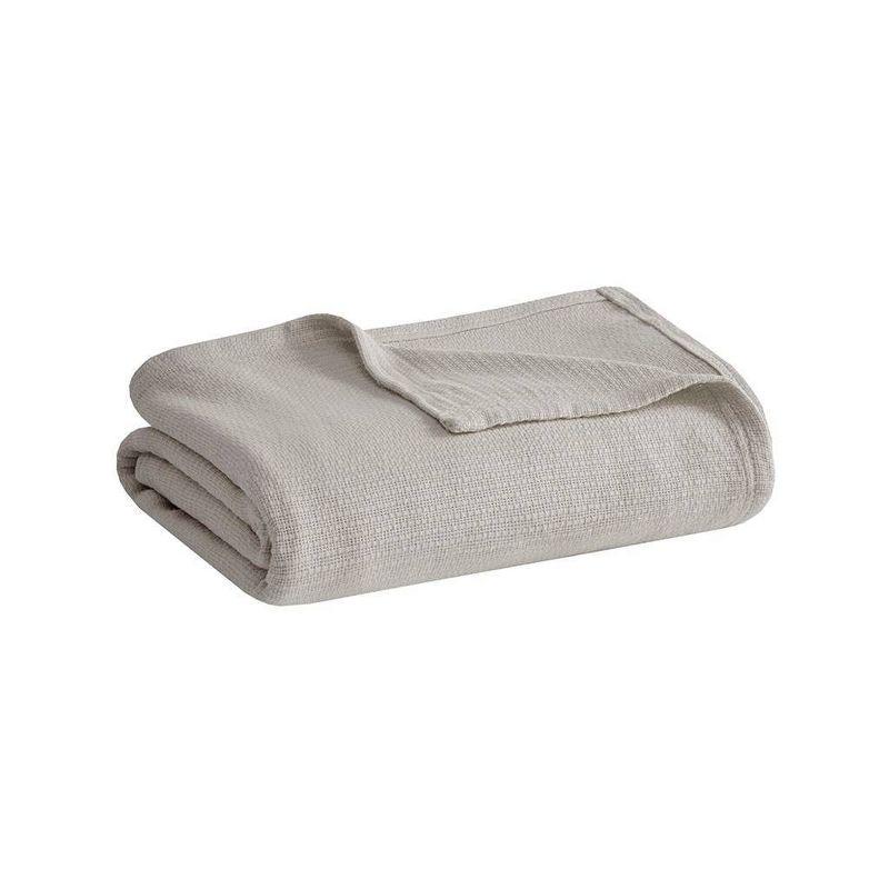 Freshspun Twin-Size Basketweave Lightweight Cotton Blanket in Grey