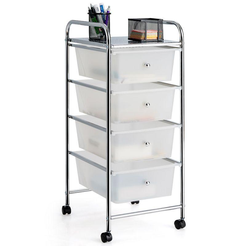 Clear 4-Drawer Rolling Storage Cart with Steel Frame