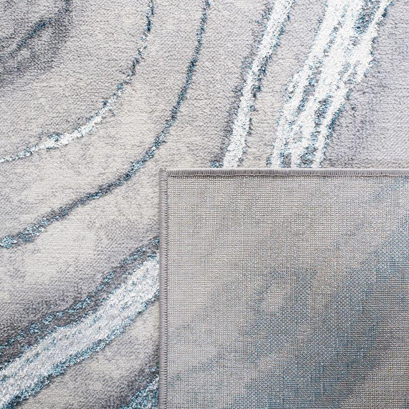 Grey and Blue Abstract Square Synthetic Area Rug