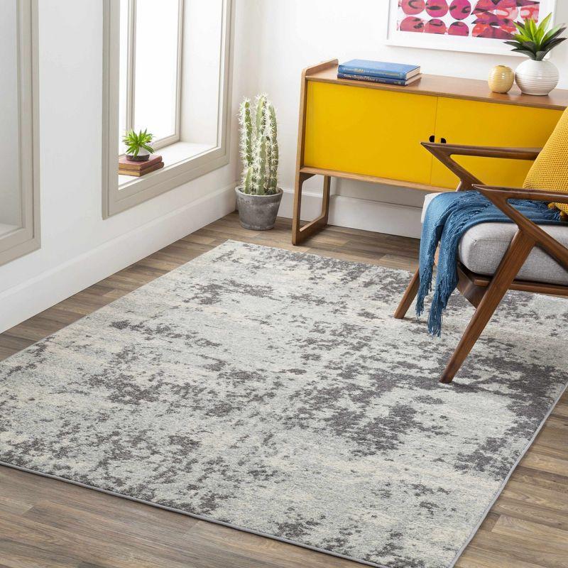 Modern Abstract Gray and White Medium Pile Area Rug, 6'7" x 9'