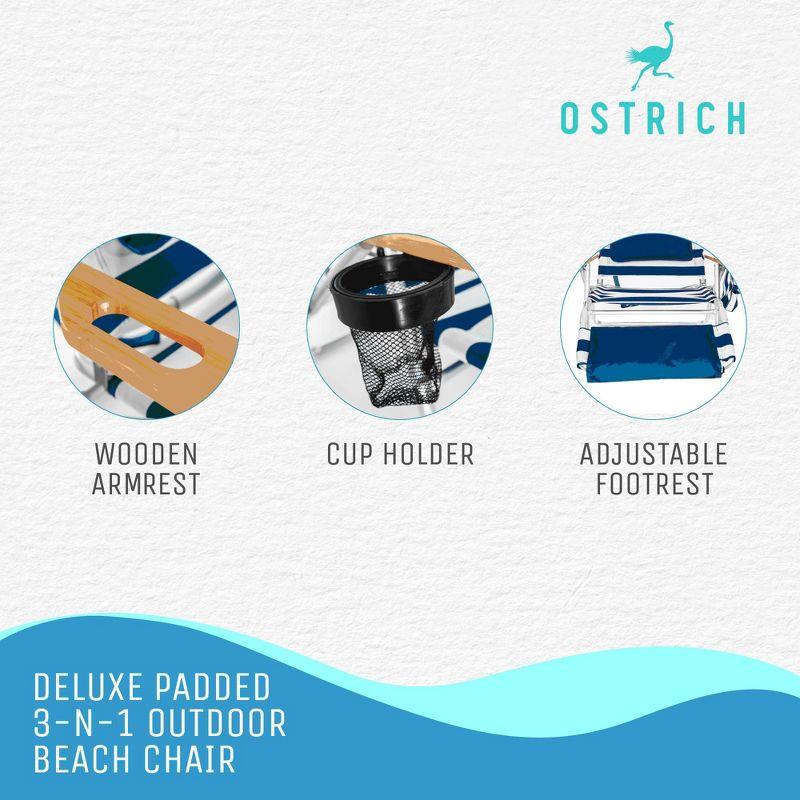 Ostrich Deluxe Padded Lightweight Portable Adjustable Outdoor Reclining Folding Chair with Footrest