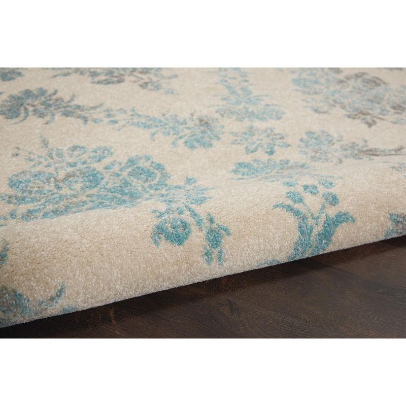 Elegant Ivory and Turquoise Floral Synthetic 6' x 9' Area Rug