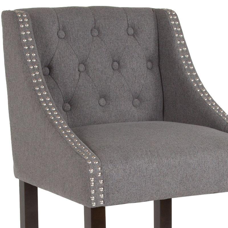 Merrick Lane Upholstered Barstool 30" High Transitional Tufted Walnut Barstool with Accent Nail Trim in Dark Gray Fabric