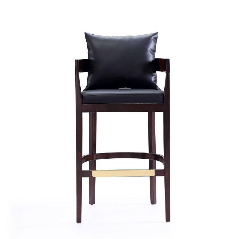 Elegant Black Faux Leather & Walnut Wood Barstool with Gold Accents