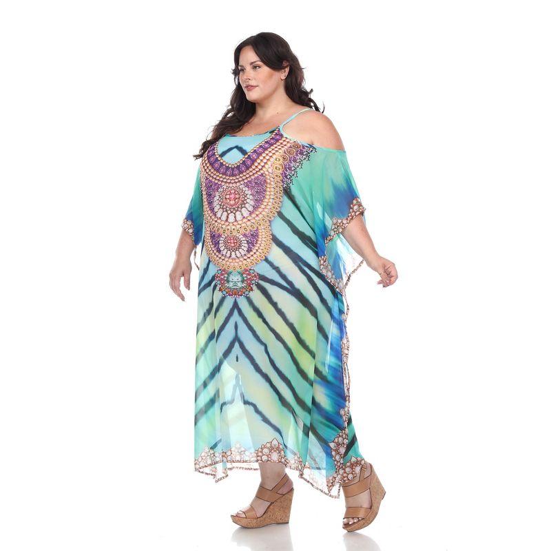 Women's Plus Size Sheer Caftan Maxi Dress Green One Size Fits Most Plus - White Mark