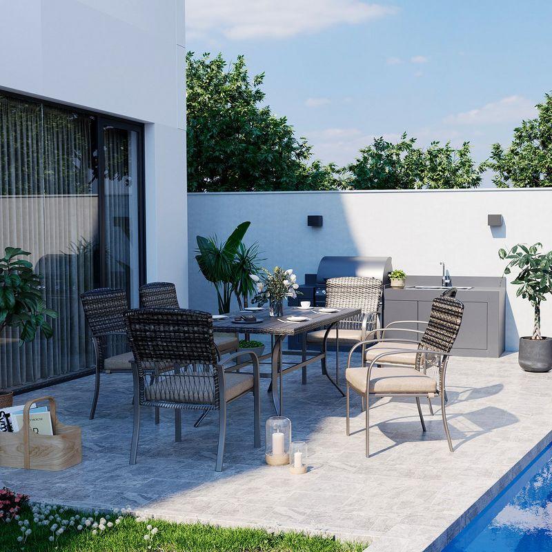Pamapic 7-Piece PE Wicker Outdoor Dining Set with Brown Cushions