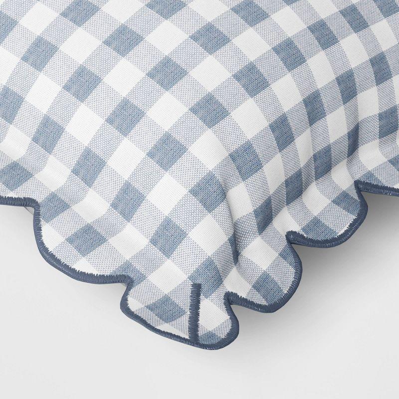 14"x20" Gingham Scalloped Edge Outdoor Lumbar Pillow Slate Blue - Threshold™ designed with Studio McGee