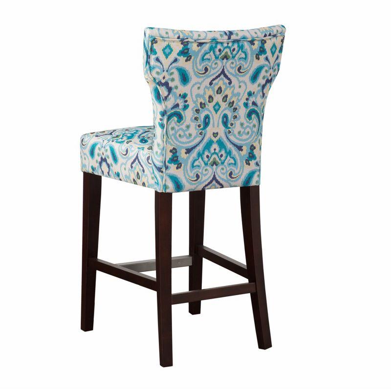 25" Saffron Tufted Back Counter Height Barstool Blue/Yellow: Espresso Wood Legs, Padded Seat