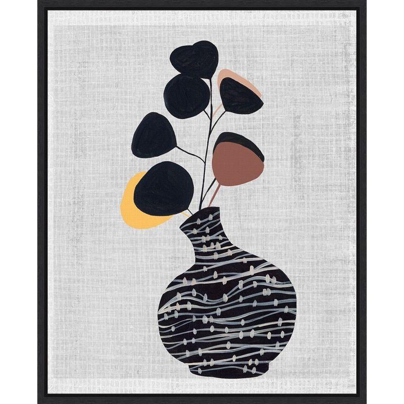 Melissa Wang Black Vase with Leaves Canvas Wall Art Print 16 x 20 inches