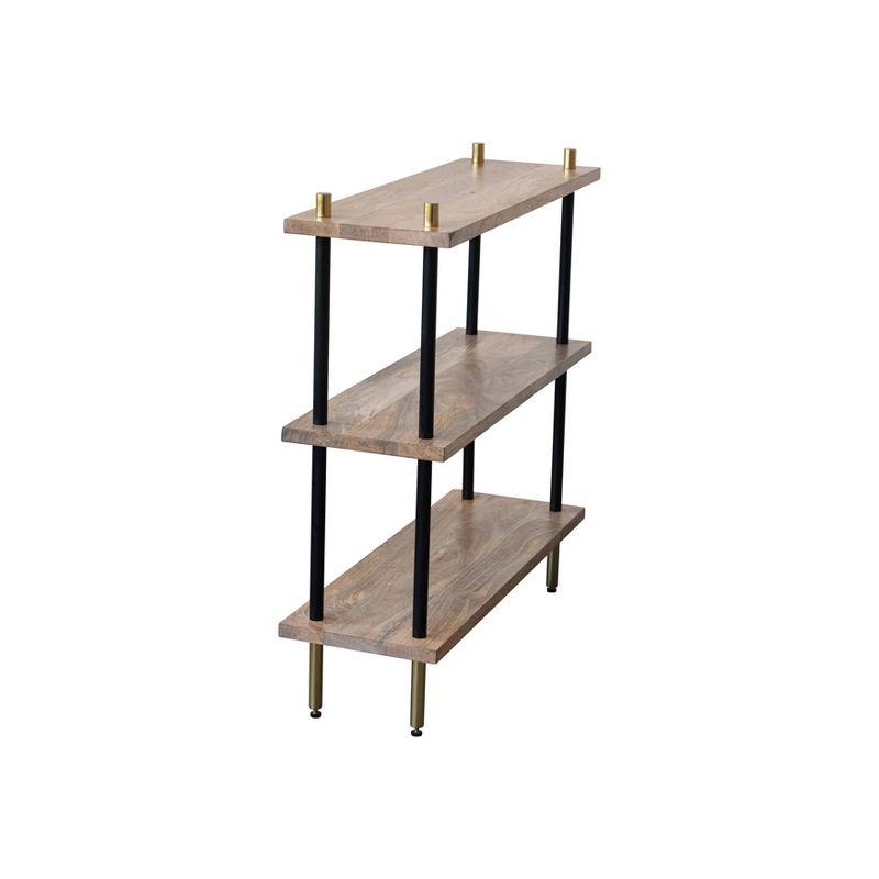 Storied Home 37" Mango Wood 3-Tier Shelf Black: Brass Finish, Rectangular, Space Saver