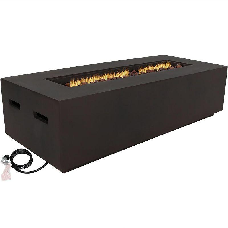 Brown Rectangular Propane Gas Fire Pit Table with Lava Rocks