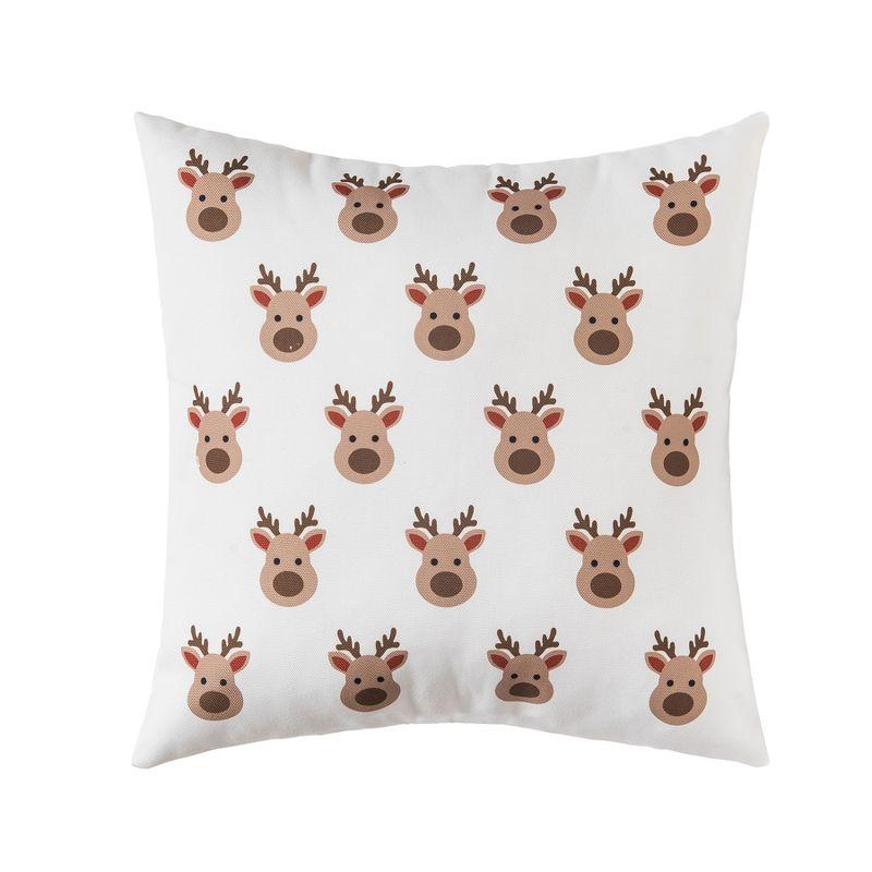 White and Brown Reindeer Christmas Throw Pillow