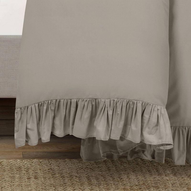 King Gray Cotton Ruffled Duvet Cover Set