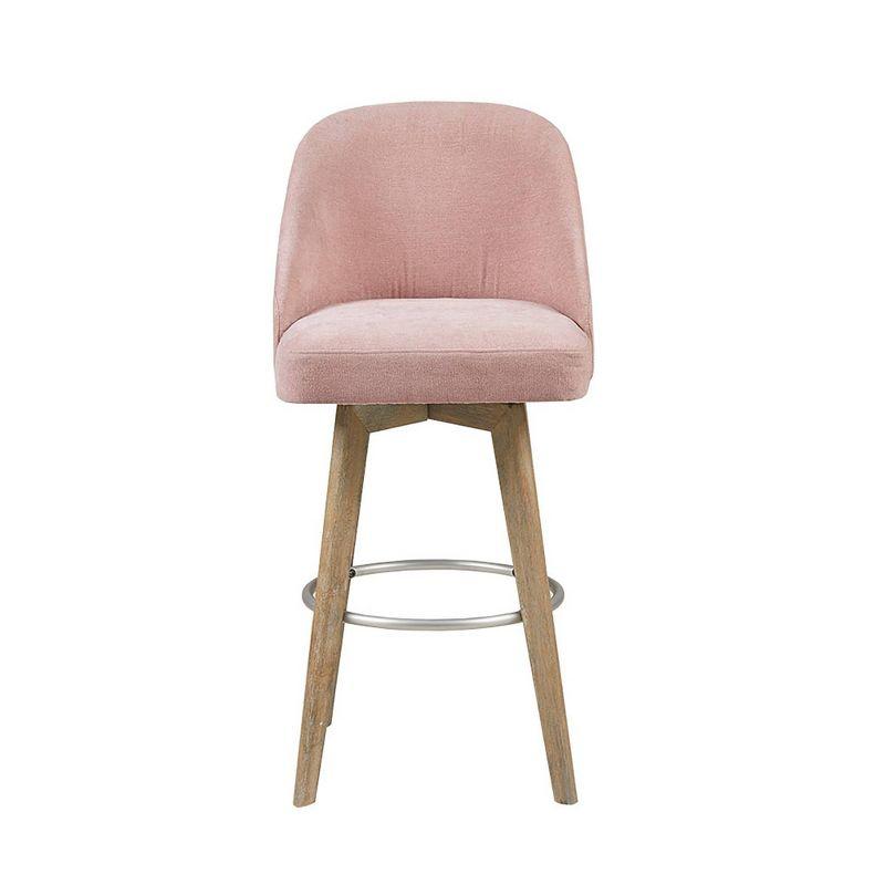 Elegant Pink Swivel Counter Stool with Metal Footrest and Wood Legs