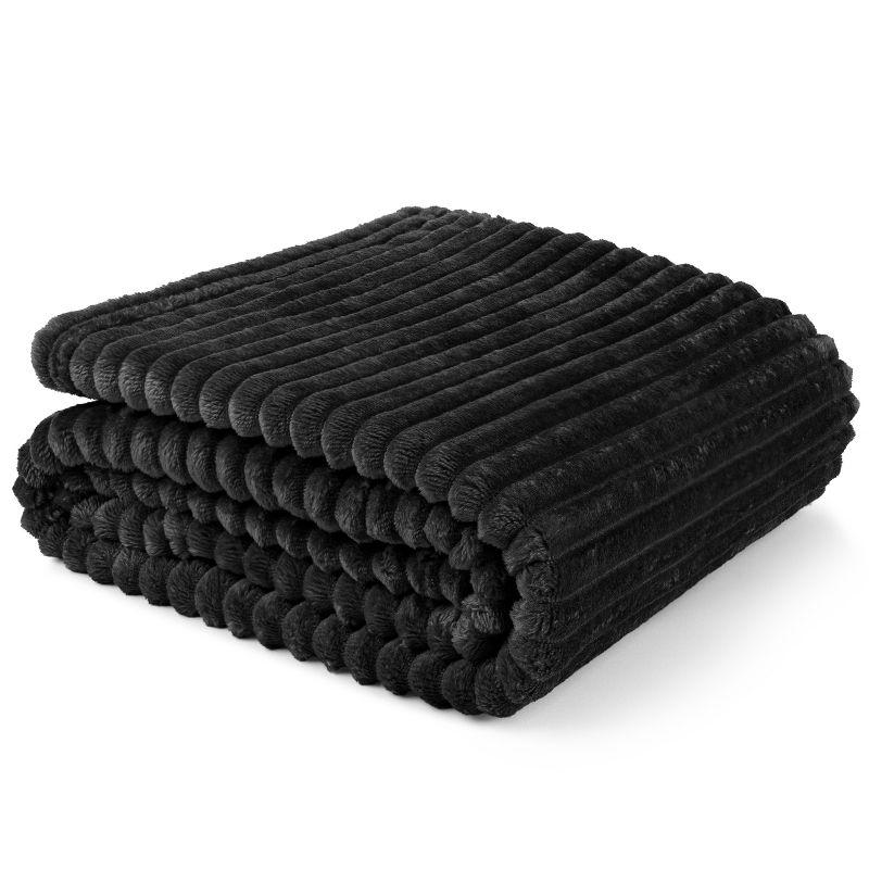 PAVILIA Super Soft Fleece Flannel Ribbed Striped Throw Blanket, Luxury Fuzzy Plush Warm Cozy for Sofa Couch Bed